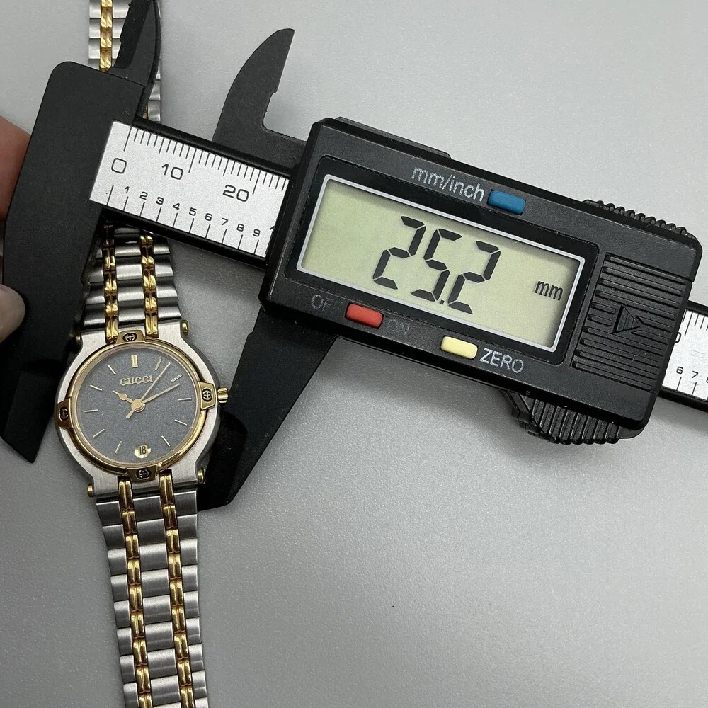Vintage Gucci 9000L Womens Watch 25mm Silver Gold Tone Date New Battery 7.25